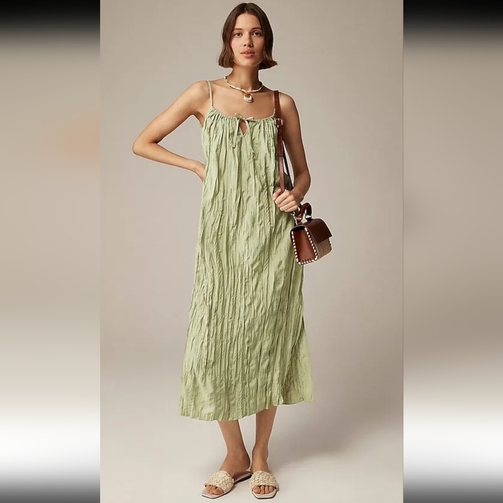 J.Crew Sage Green Crinkle Textured Midi Dress Size Small